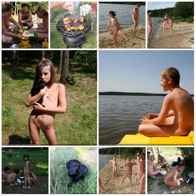 Family nudism photo on nature